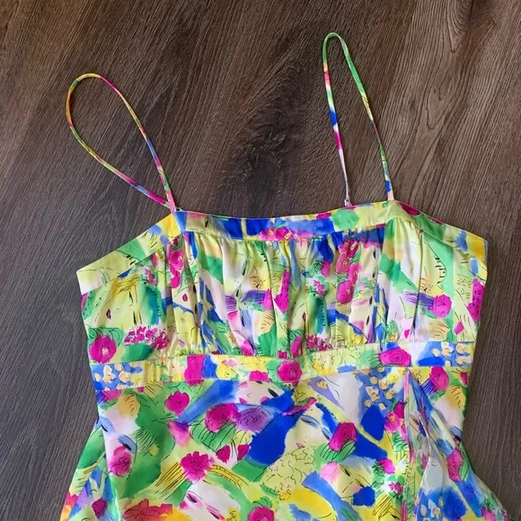 Silk abstract tank top Lapis ruffled detail multi colored size Large - Picture 2 of 8